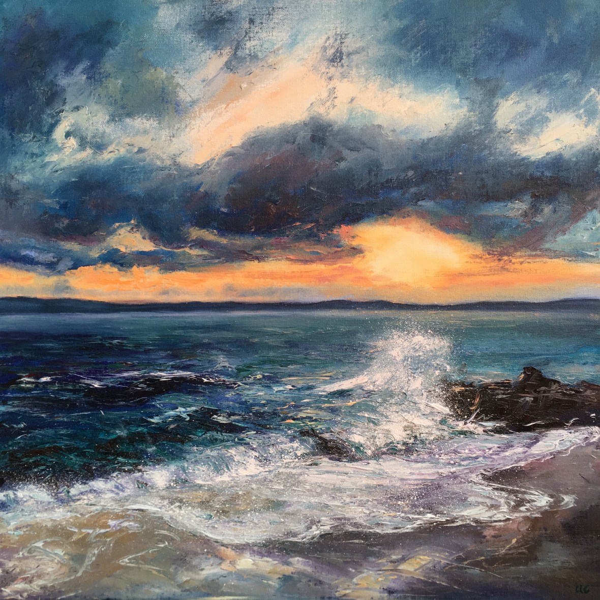 Sunrise Porthgwidden St Ives oil painting by Anna Cumming