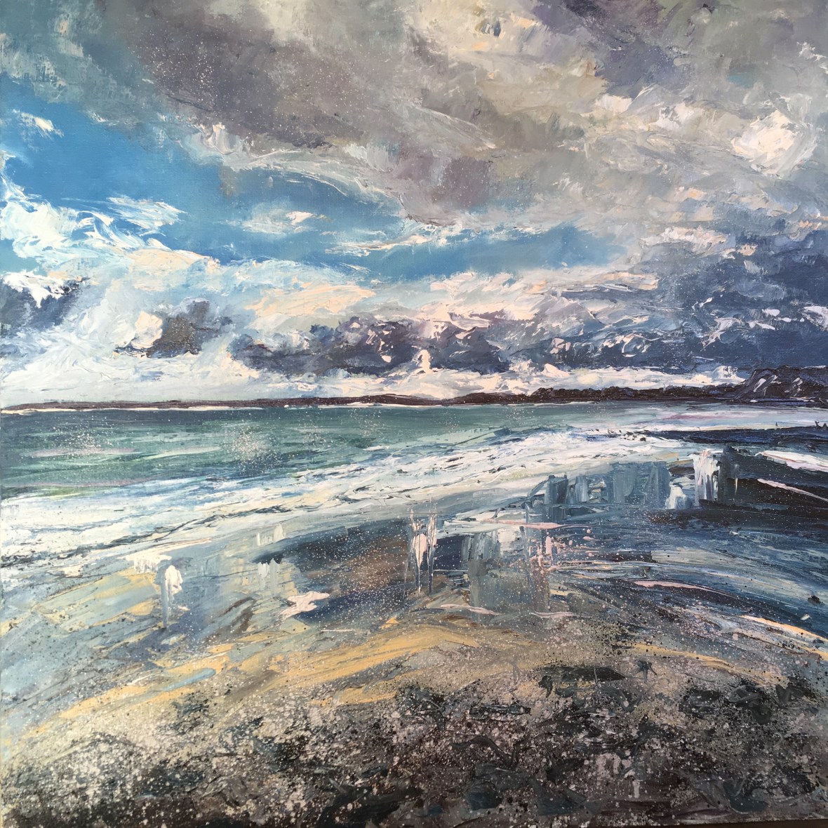 Silver sands St Ives oil painting by Anna Cumming