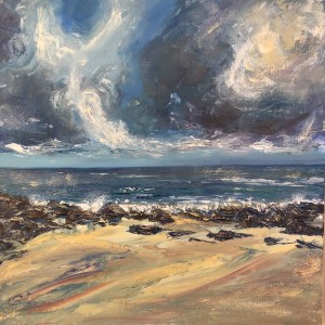 Searching for seals St Ives oil painting by Anna Cumming