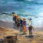 Fisherfolk Pangandaran oil painting by Anna Cumming