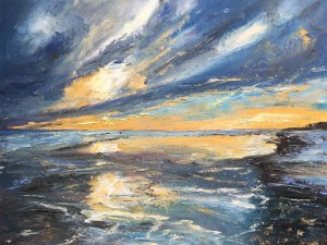 Sunrise reflected in wet sand oil painting by Anna Cumming