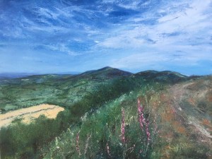 Foxgloves British Camp Malvern hills oil painting by Anna Cumming