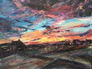 Sunrise from old schoolhouse, Embo oil painting by Anna Cumming