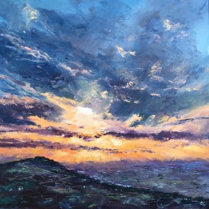 Winter sunset, British Camp Malvern hills oil painting by Anna Cummimg