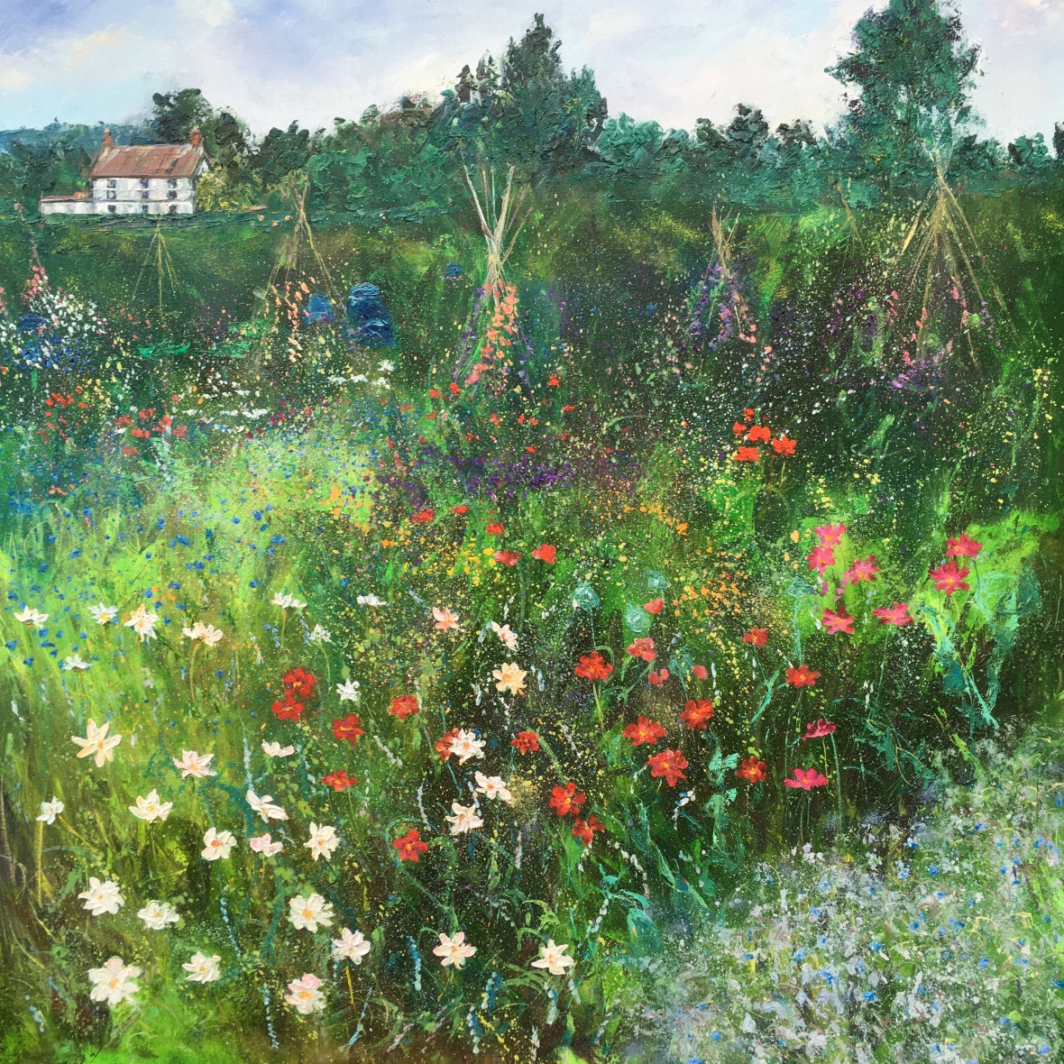 Summertime allotments oil painting by Anna Cumming