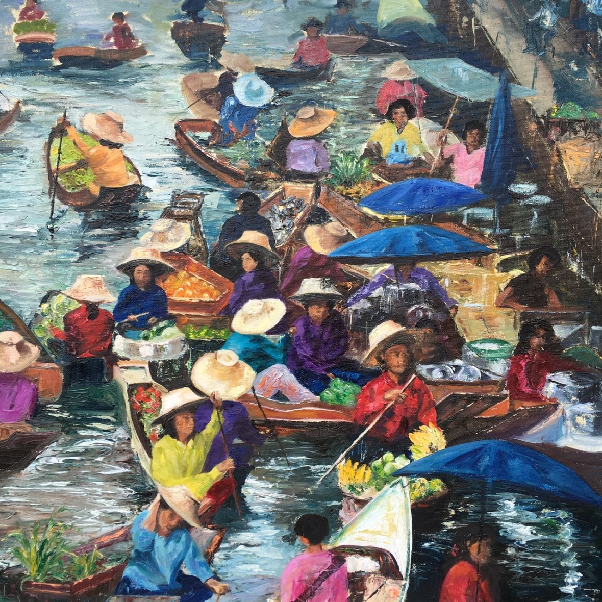Floating market, oil painting by Anna Cumming