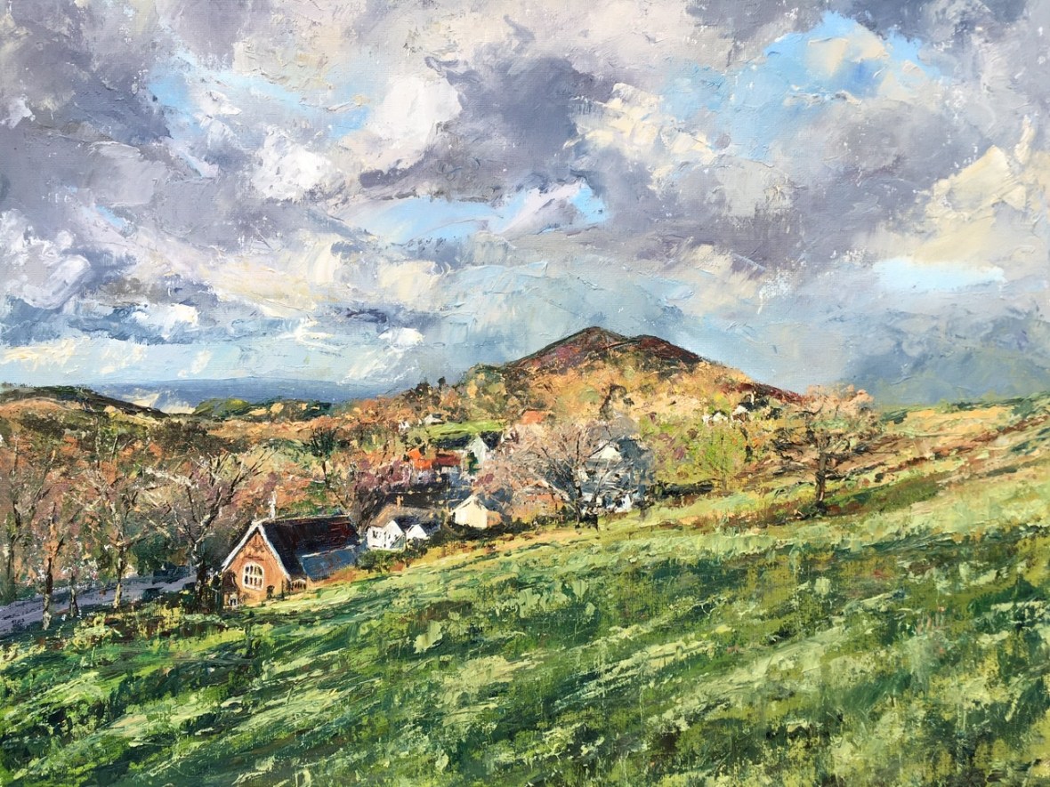 Above the Wyche Free Church, Malvern Hills. Oil painting by Anna Cumming