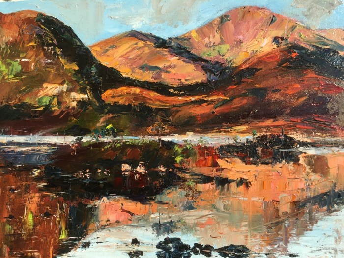 Red hills reflections. An abstracted original oil painting, by Anna Cumming