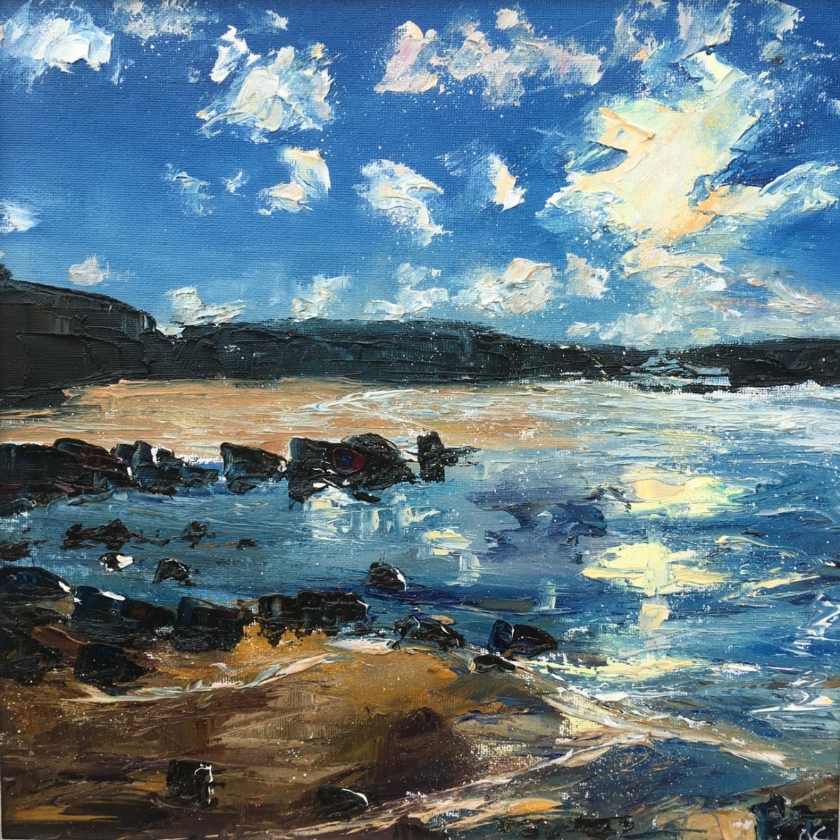 Winter sun, The Havens Pembrokeshire, oil painting by Anna Cumming