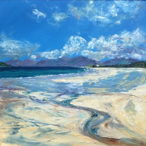 Luskentyre, Harris, 50cm sq oil painting by Anna Cumming