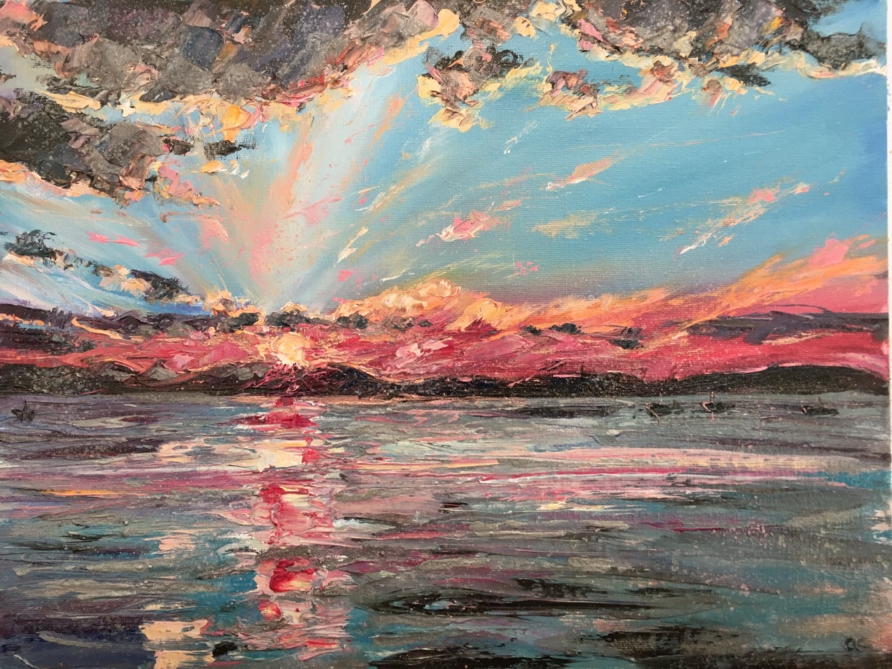 Sunset over a Mull, oil painting by Anna Cummimg