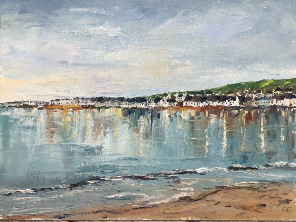 Winter solstice Portmahomack, oil painting by Anna Cumming