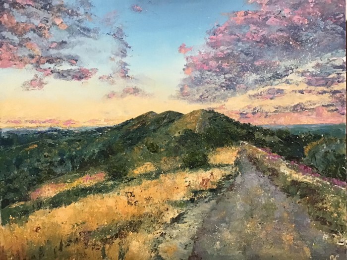 Malverns looking North, oil painting by Anna Cummimg