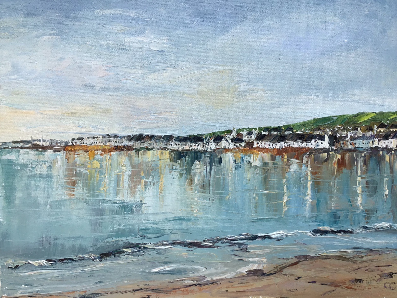 Winter solstice, Portmahomack, oil painting by Anna Cumming