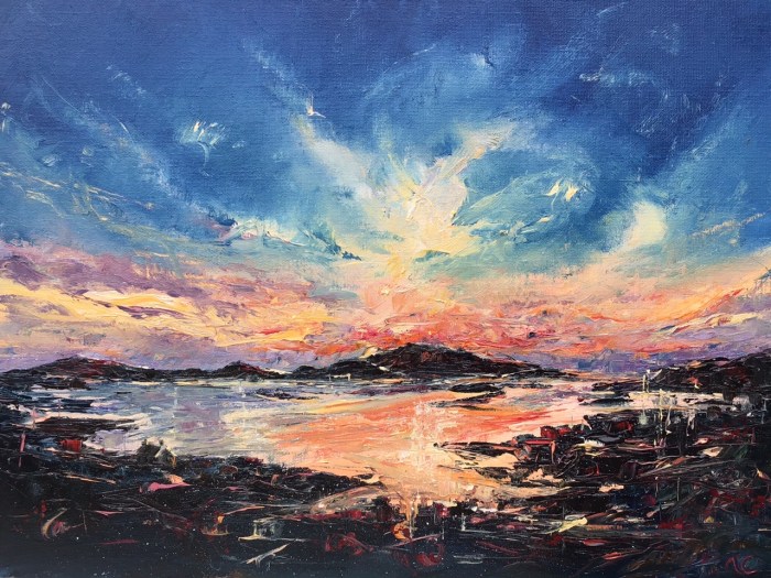 Barra sunrise, oil painting by Anna Cumming